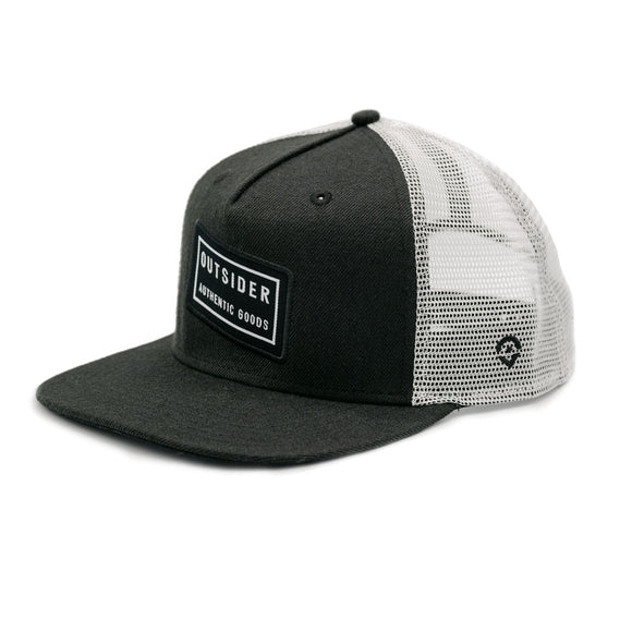 Black front panel and flat hat brim with Black Tilt Outsider patch.