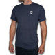 Outsider Location Tee in Dark Blue Marl with White Logo Men's Short Sleeve T-Shirt modeled on a man