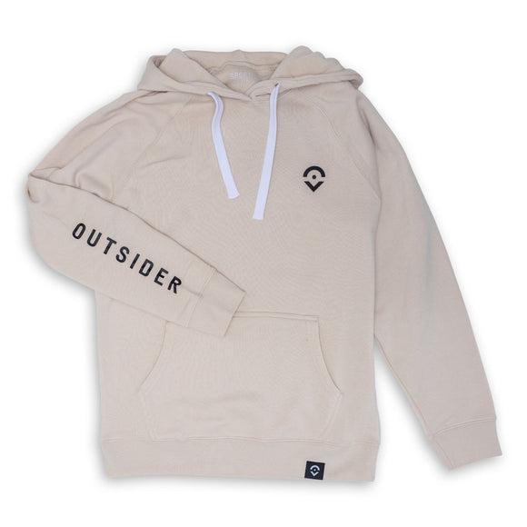 Outsider Mark Hoodie Unisex Hooded Sweatshirt in Bone Off White Flatlay