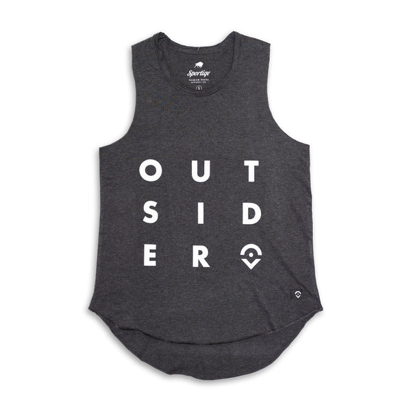 Outsider Women's Quad Tank Top in Black with White Logo Flatlay