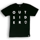 Outsider Quad Tee Men's Short Sleeve T-shirt in Black with White Logo Flatlay