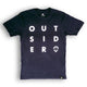 Outsider Quad Tee Men's Short Sleeve T-shirt in Navy Blue with White Logo Flatlay