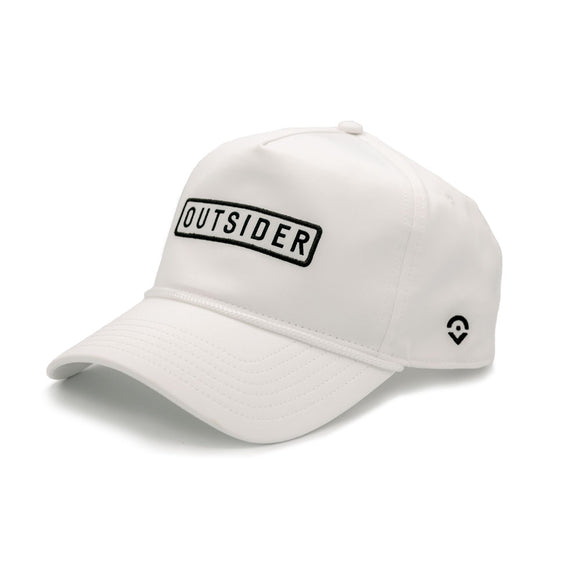 Classic White hat with black embroidered Outsider logo on the front