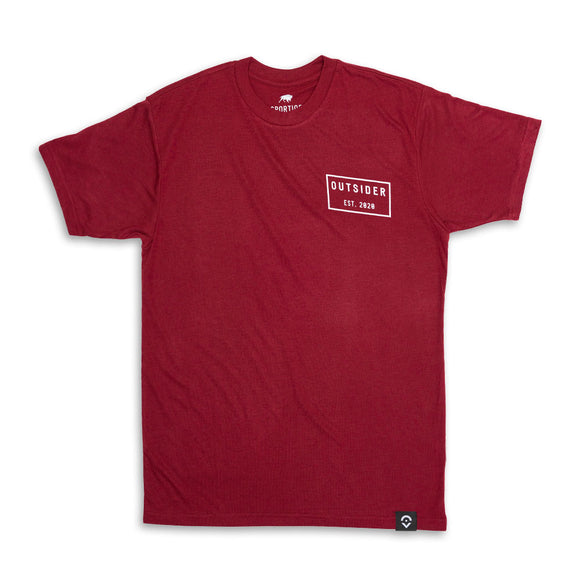 Outsider Tilt Tee Men's Short Sleeve T-shirt in Wine Red Flatlay